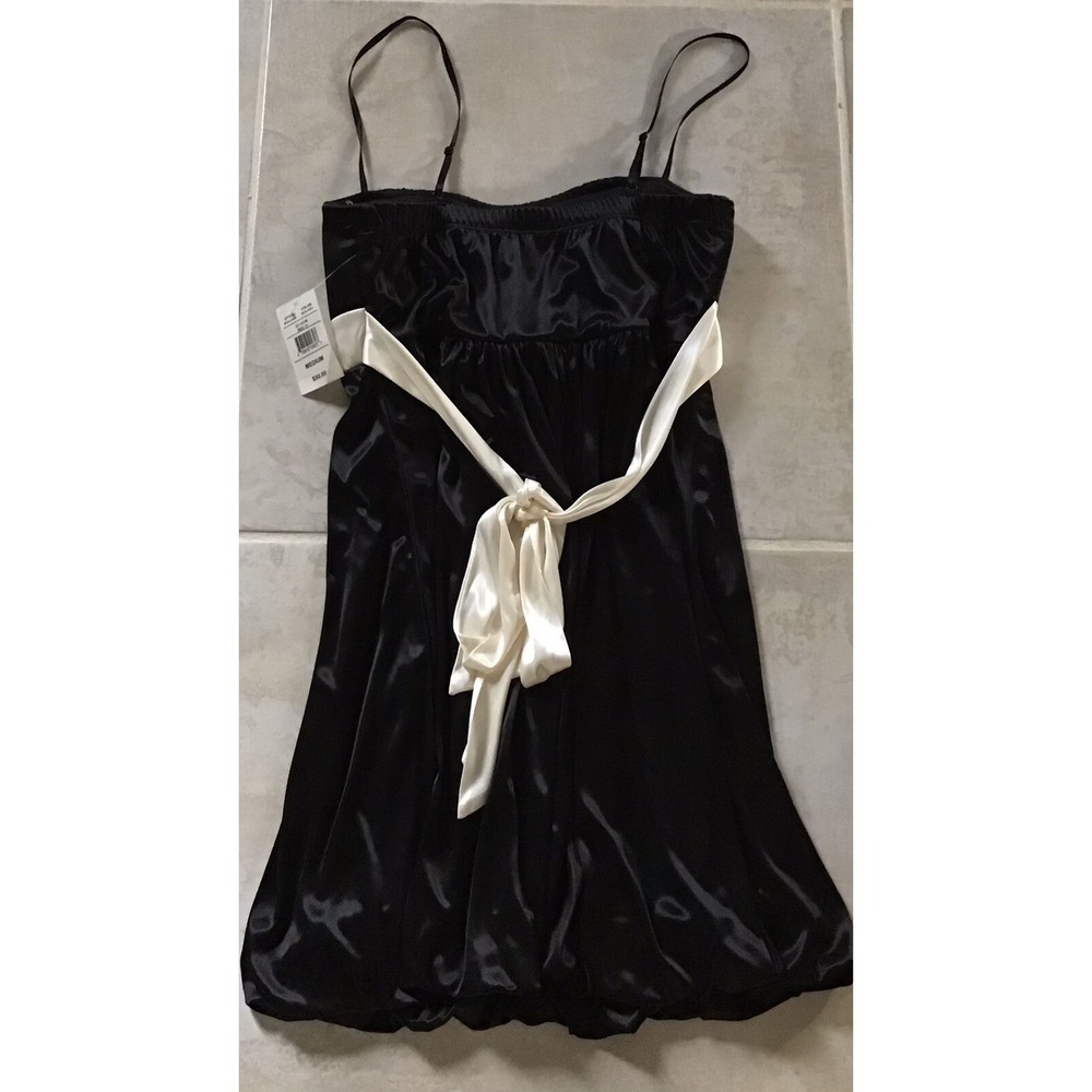 RUBY ROX M Black Satin Dress Bubble Hem Spaghetti Strap Glam Quiet Luxe Feminine - Picture 4 of 11